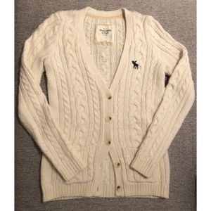 Abercrombie & Fitch, Cardigan, Cream, Sweater, LG
